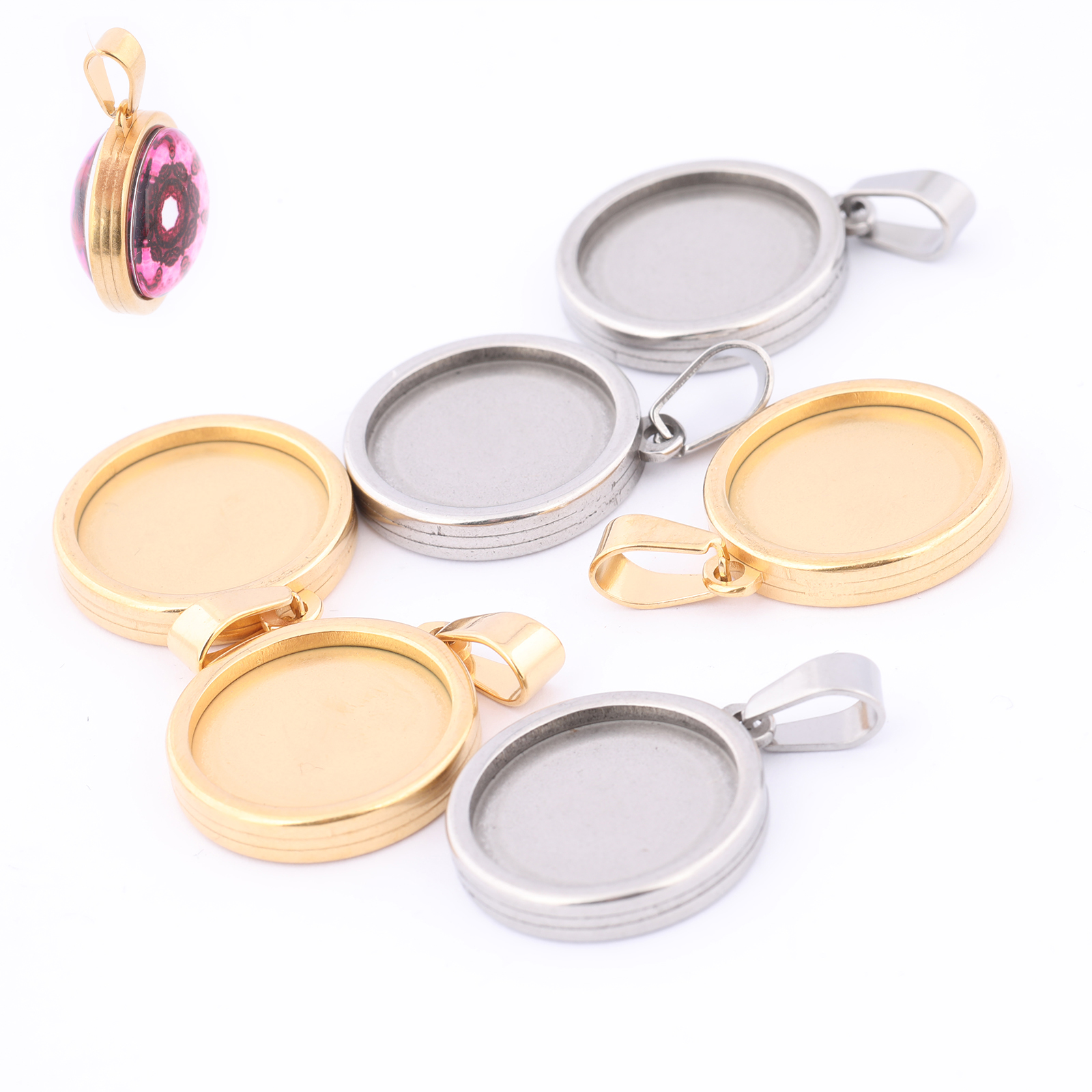 5pcs Stainless Steel Gold Plat - Bezels Set Pendant incelemesi ve fiyatı