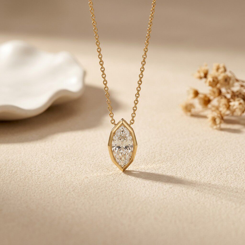 3Carat Bezel Set Marquise Cut  - Bezels Set Pendant incelemesi ve fiyatı