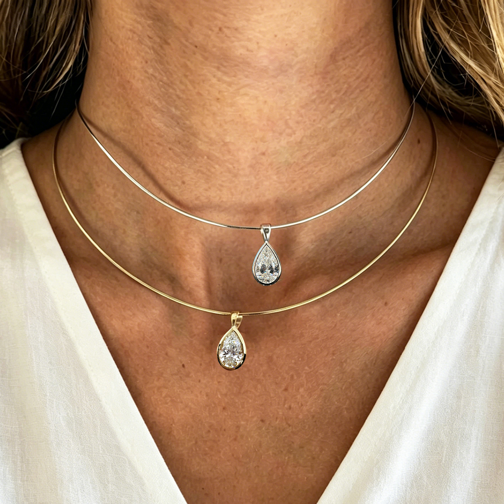 BXINY 3CT Bezel Set Pear Cut M - Bezels Set Pendant incelemesi ve fiyatı